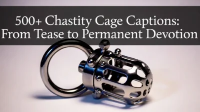 Metal chastity cage device with lock ring on white background for caption-themed content