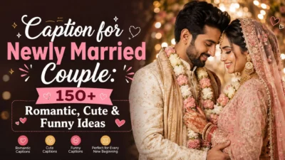 Newly married couple sharing a romantic moment with 150+ cute, funny, and romantic caption ideas