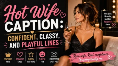 Hot wife caption graphic with confident, classy, and playful lines for social media photos