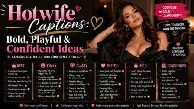 Hotwife captions graphic with bold, playful, and confident social media caption ideas