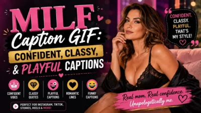 MILF caption GIF graphic with confident, classy, and playful captions for social media