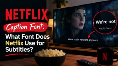 Netflix caption font and subtitle style displayed on a TV screen