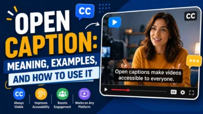 Open caption meaning with video examples, accessibility benefits, and caption usage tips