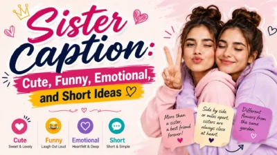 Sister caption graphic with cute, funny, emotional, and short ideas for Instagram photos